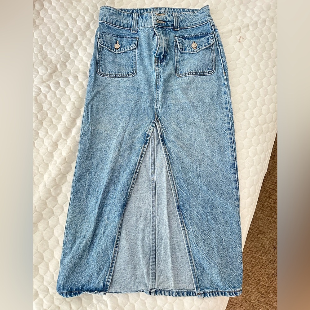 Free People Denim Midi Skirt